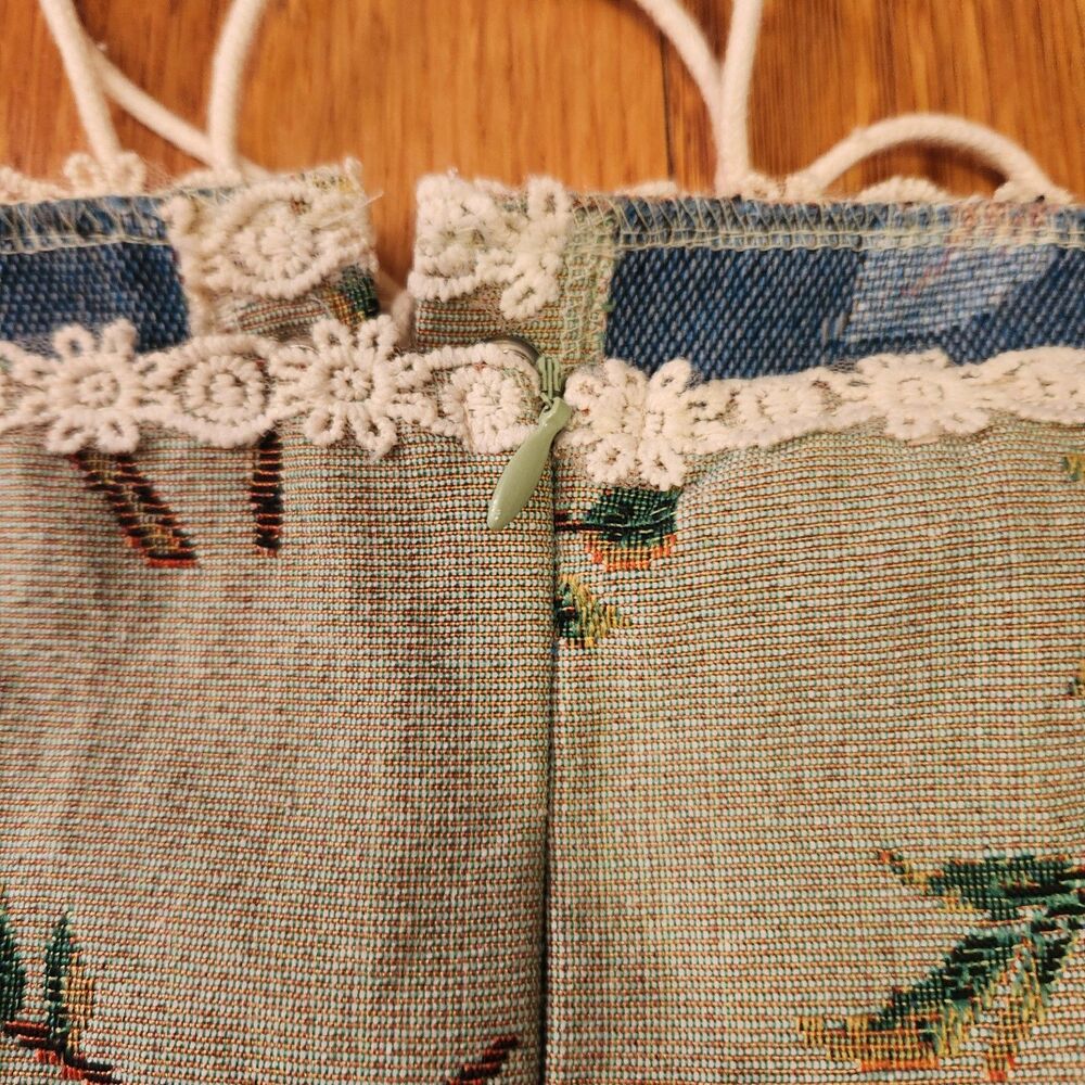 Cider Green Floral Tapestry Butterfly Corset Dress, Flowy Skirt, Fairycore Sz L - Picture 8 of 13